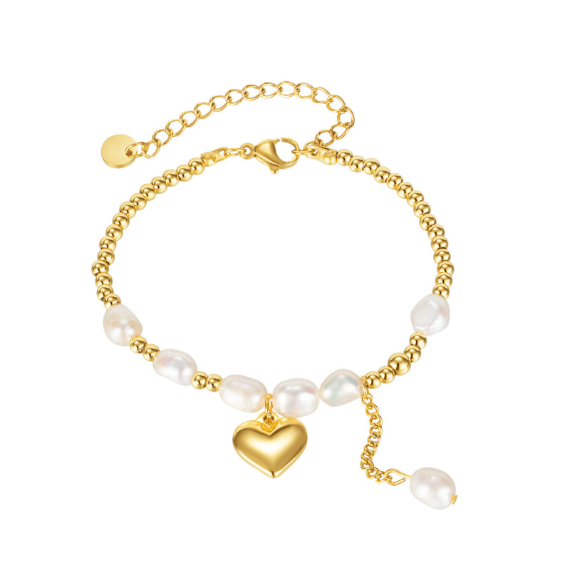 Gold Color Heart Bracelet for Women Pearl Adjustable Bead Chain Bracelet Jewelry