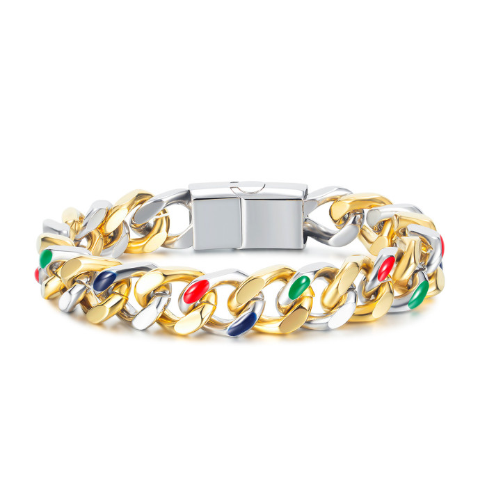 Hot Selling Colorful Jewelry Neon Rainbow Enamel Ice Out Cz Link Chain Women Bracelet