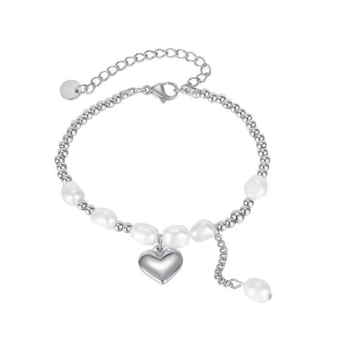 Gold Color Heart Bracelet for Women Pearl Adjustable Bead Chain Bracelet Jewelry