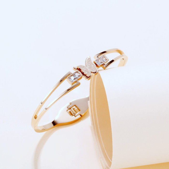 Trendy Titanium Stainless Steel Double Butterfly Bangles Bracelets For Women Girls Cuff Bangle Bracelet Jewelry