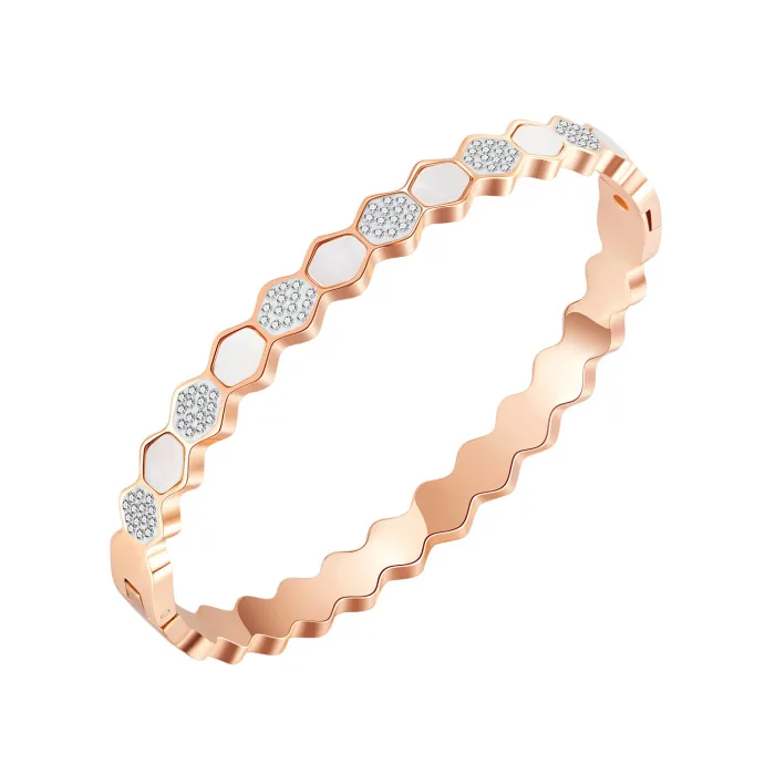 Hexagonal White Shell Stainless Steel Bracelet Rose Gold Honeycomb Hollow Geometry Open High End Bracelet Ladies' Bracelet