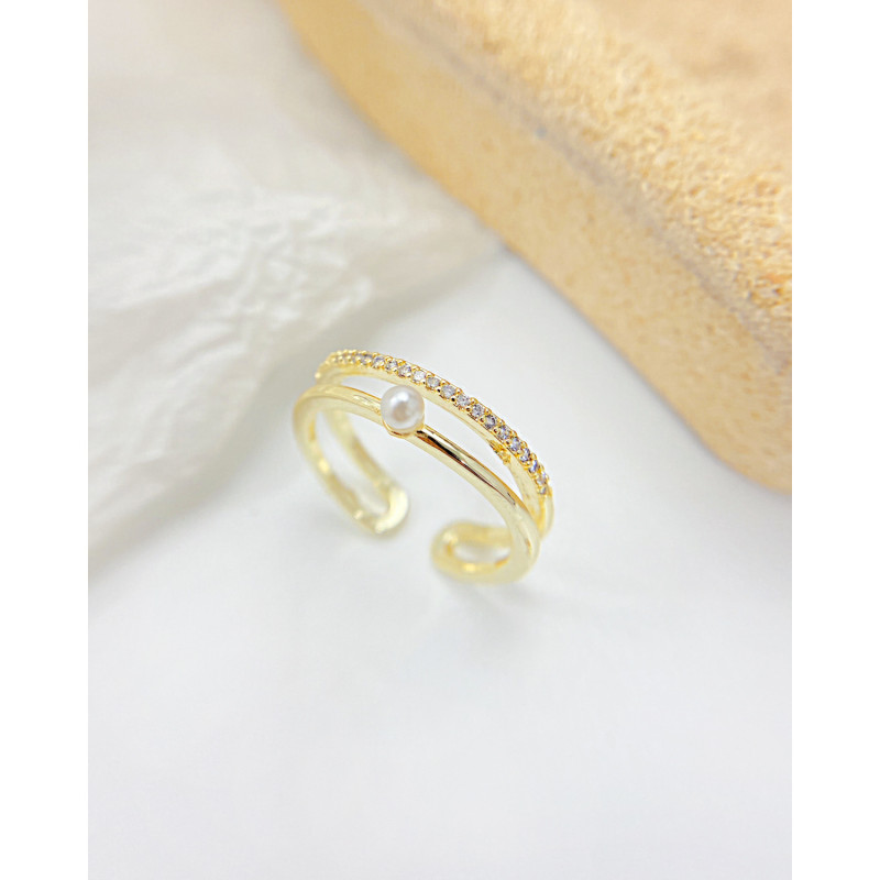Hot Fashion Rings Double Layer Zircon Pearl Love Rings For Women Resizable