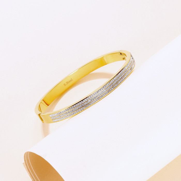 Stainless Steel Cuff Bracelet For Women Cubic Zirconia Bracelets Bangles 3 Colors Choices