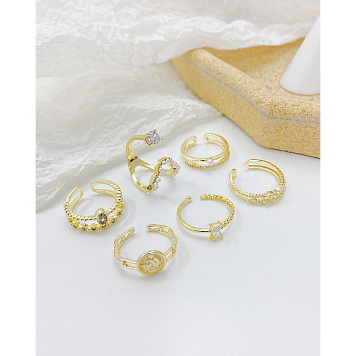 Luxury Geometric Oval Zircon Ring Gold Color Small Tail Rings Double Layer Lines Open Finger Ring Girls