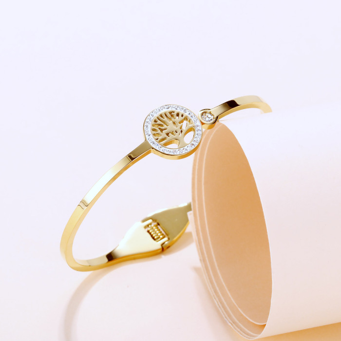 Charm Stainless Steel Hollow Tree of Life Bracelets Women Men Gold Lucky Round Bangle Jewelry Gift Dropshipping