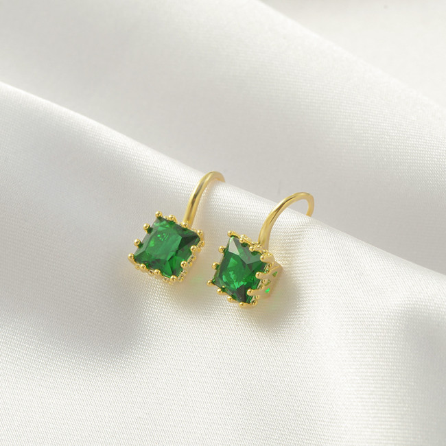 Korean Version of Temperament Emerald Sugar Cube Personality Earrings Ladies Earrings