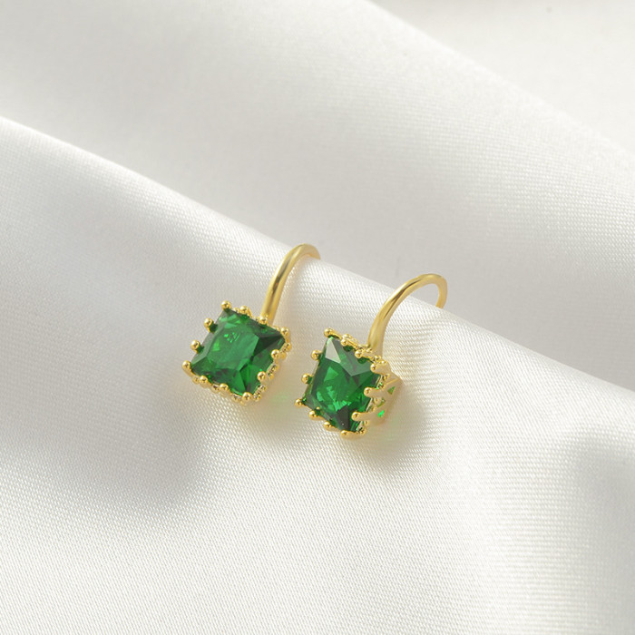 Korean Version of Temperament Emerald Sugar Cube Personality Earrings Ladies Earrings