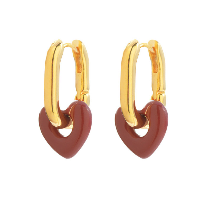 New Vintage Resin Red Heart Gold Metal Geometric Square Hoop Earrings for Women Girls Party Travel Jewelry Gifts