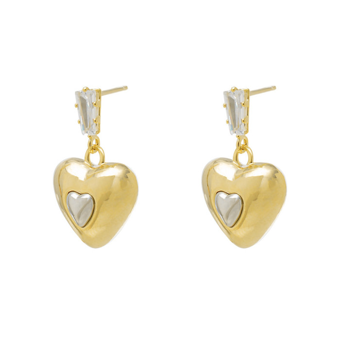 Double Heart Pendants Dangle Earrings Yellow Gold Color Metal Drop Earrings for Women Heart Earrings