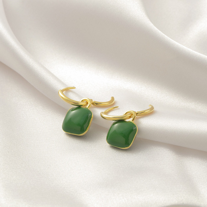Multicolor Enamel Square Dangle Earrings For Women Geometric Gold Color Alloy Drop Earrings Minimalist Fashion Jewelry