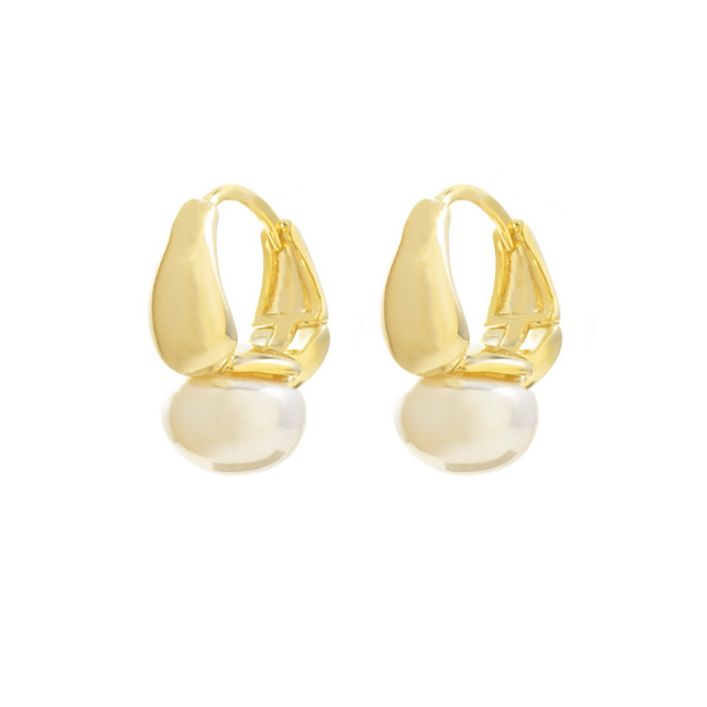 New Vintage Big Pearls Studs Huggies Hoop Earrings for Women Gold Color Eardrop Minimalist Pearls Drop Earrings