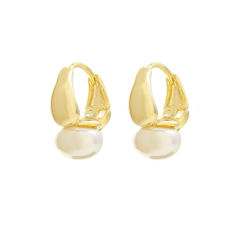 New Vintage Big Pearls Studs Huggies Hoop Earrings for Women Gold Color Eardrop Minimalist Pearls Drop Earrings