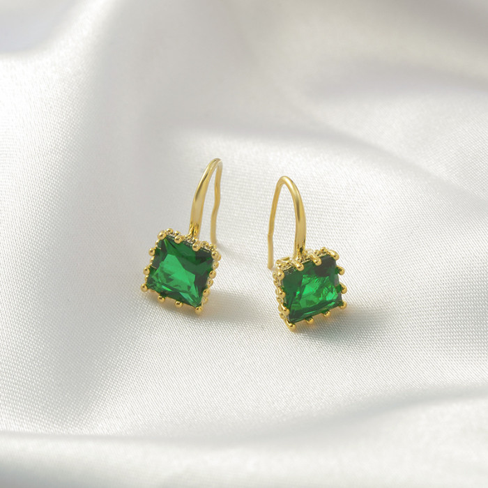 Korean Version of Temperament Emerald Sugar Cube Personality Earrings Ladies Earrings