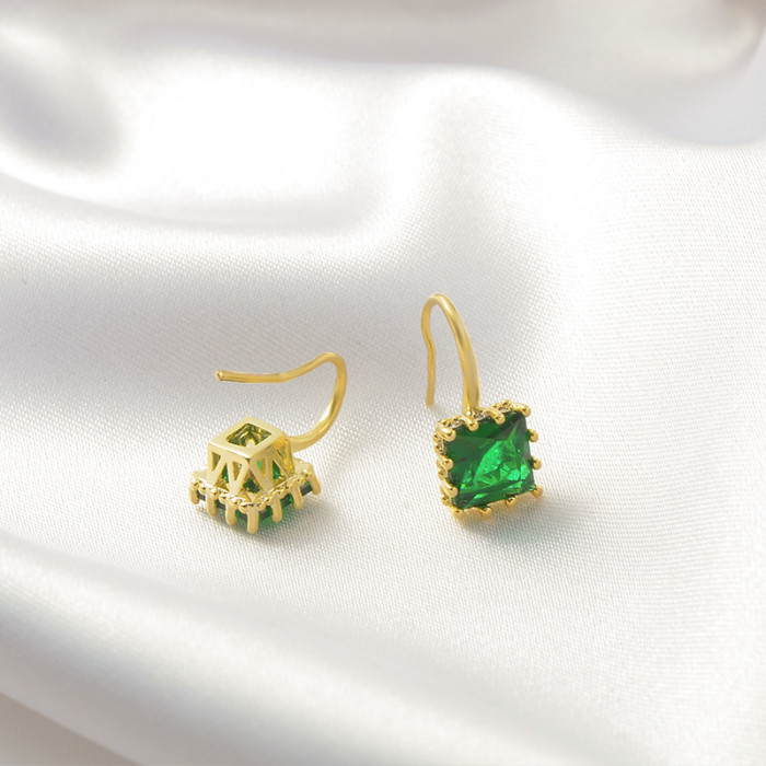 Korean Version of Temperament Emerald Sugar Cube Personality Earrings Ladies Earrings