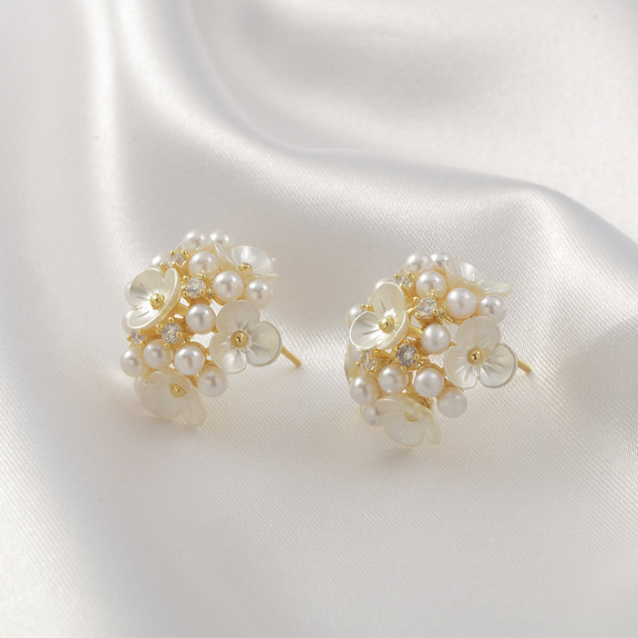New Statement Earings Fashion Jewelry Fireworks Simulated Pearl Flower Stud Earrings For Women Bride Wedding Wholesale