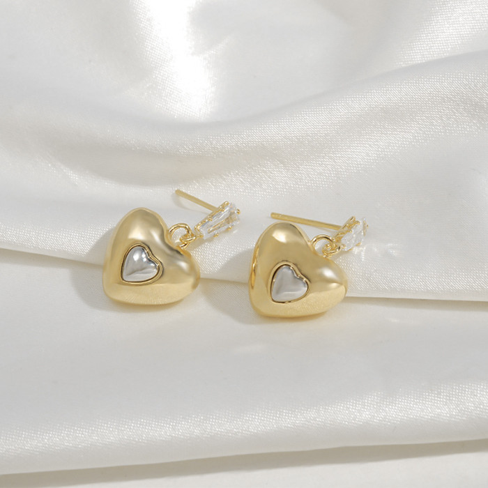 Double Heart Pendants Dangle Earrings Yellow Gold Color Metal Drop Earrings for Women Heart Earrings