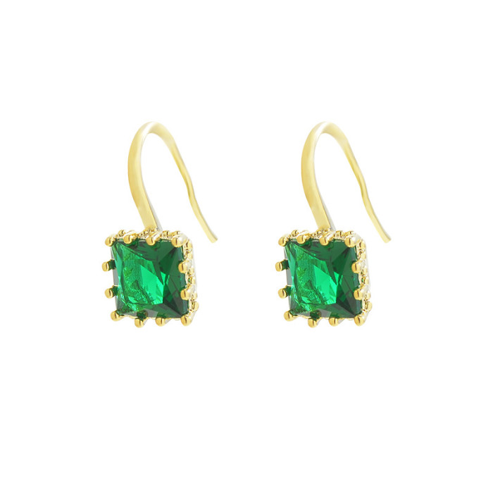 Korean Version of Temperament Emerald Sugar Cube Personality Earrings Ladies Earrings