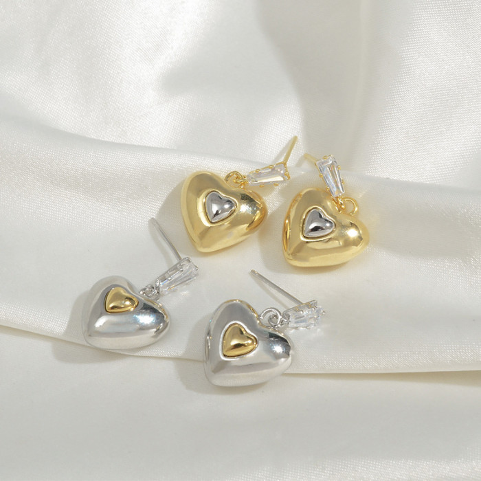 Double Heart Pendants Dangle Earrings Yellow Gold Color Metal Drop Earrings for Women Heart Earrings