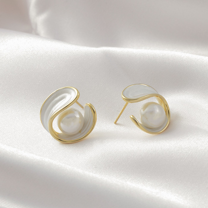 Morandi Premium Grey Synthetic Round Grey Pearl Hoop Rhodium Earings for Women White Zirconia Paved Wholesale Discount