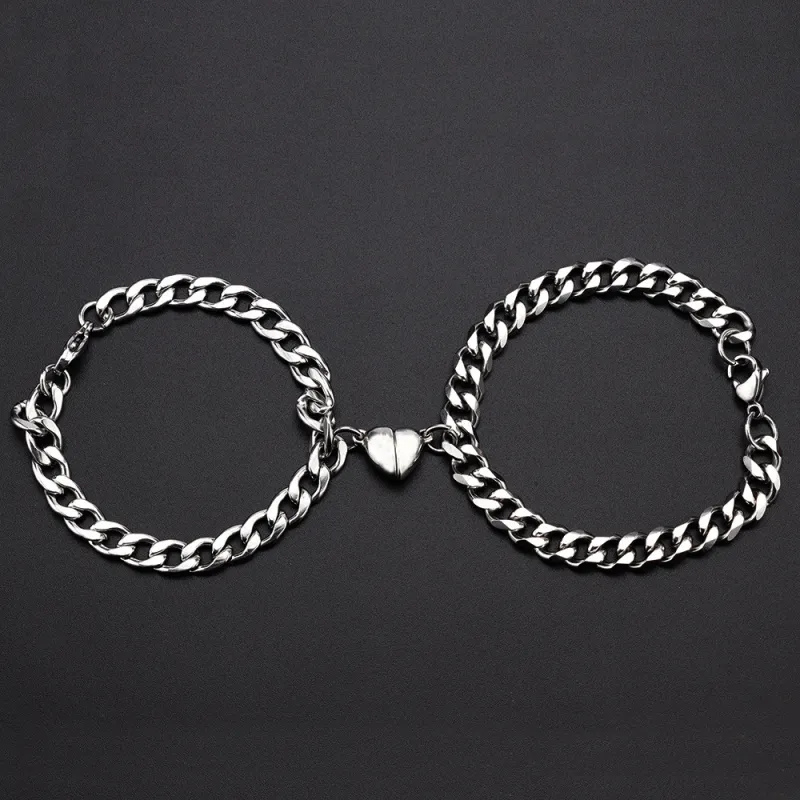 Wholesale Simple Stainless Steel Titanium Steel Cuba Love Magnet Suction Bracelets for Men  Women Couple Pairs