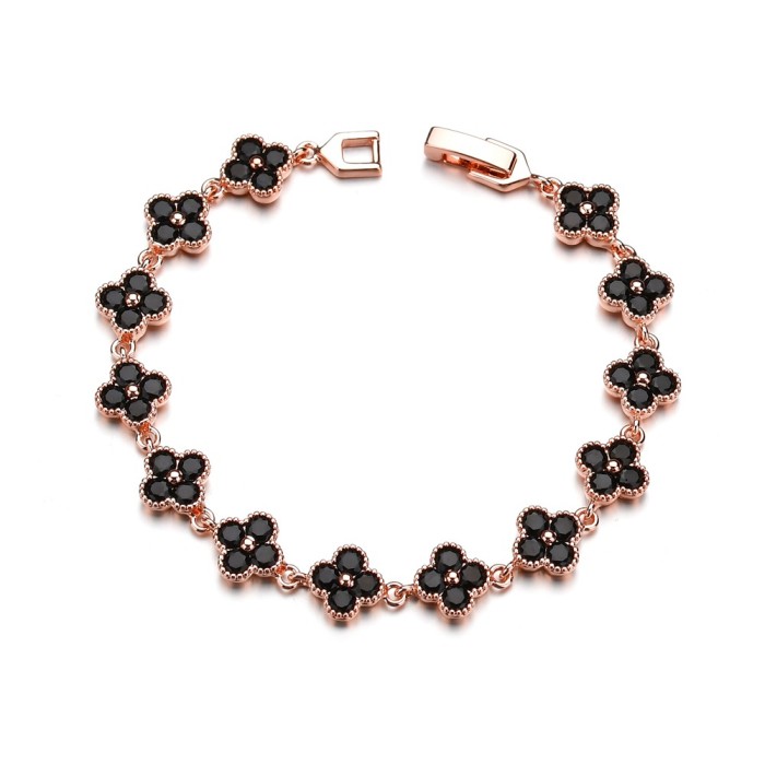 Exquisite Zirconia Crystal Four Leaf Clover Bracelet Bangles Shiny Rose Gold Color CZ Zircon Stone Jewelry for Girl Women