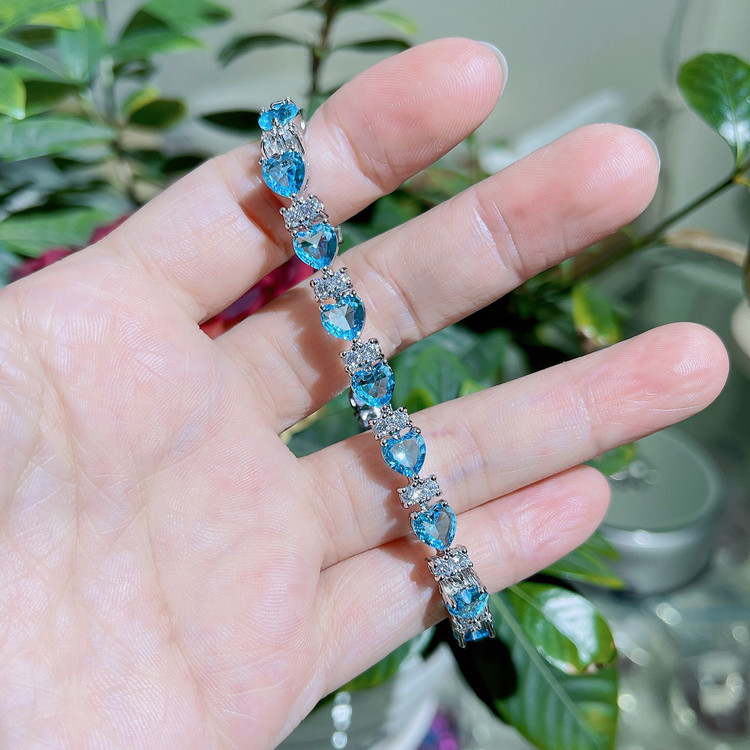 Romantic Women The Heart of The Sea Blue Crystal Bracelet Fashion Women Wedding AAA Zircon Bracelet Jewelry Gifts qx084