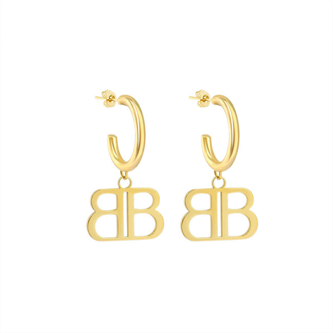 Letter B Dangle Earrings for Women Bold Gold Color Geometrical Initial Hanging Earrings