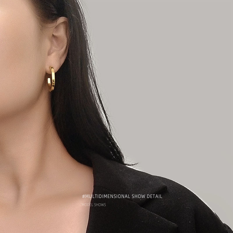 Statement C Shape Stainless Steel Stud Earrings for Women Gold Metal Simple Texture Earrings