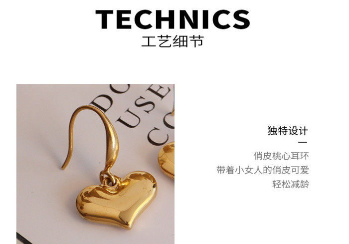 Metallic Gold Heart Earring Female Heart Shaped Stud Metallic Earring New Fashion Earrings C Shaped Earrings