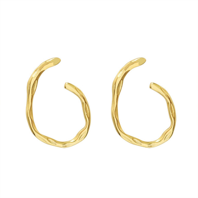 Trend Gold Sliver Color Twisted Wave Pattern Geometric Oval Titanium Steel Hoop Earrings For Women Fashion Jewelry Gifts