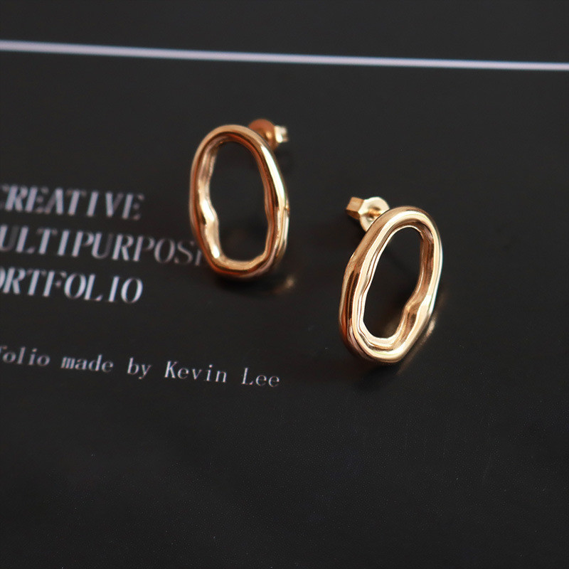 Gold Color Korean Fashion Irregular Wave Circle Stud Earrings For Womens Wedding Memorial Jewelry
