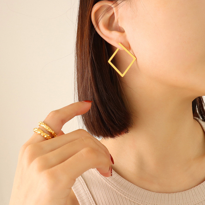 Retro Minimalist Square Earrings Irregular Stud Earrings New Exaggerated Cold Wind Fashion Earring for Women Opening Accessories