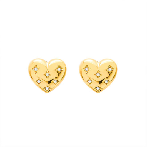 New Fashion Lady's Chic Metal Earrings Rose Gold Heart Zircon Inlaid Stud Earrings for Women