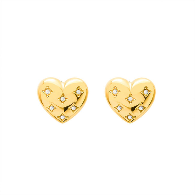 New Fashion Lady's Chic Metal Earrings Rose Gold Heart Zircon Inlaid Stud Earrings for Women f275