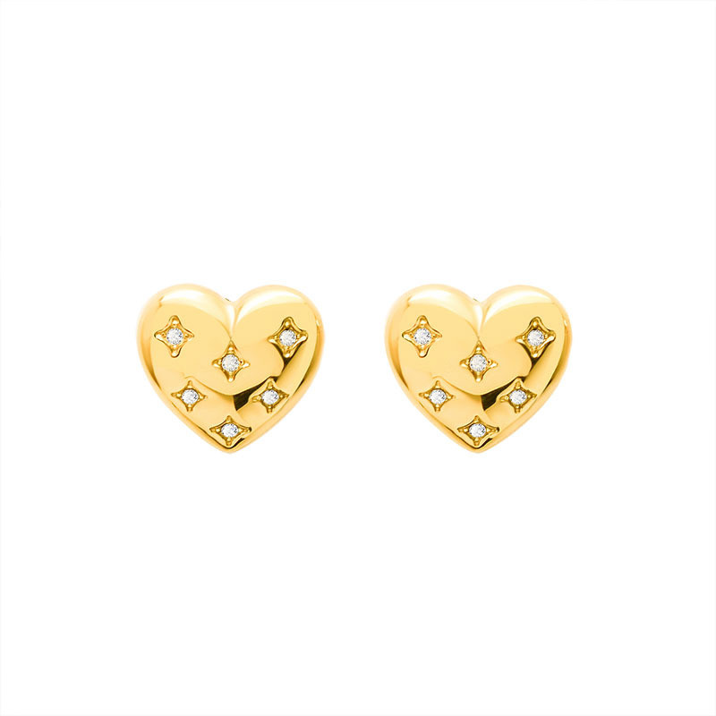 New Fashion Lady's Chic Metal Earrings Rose Gold Heart Zircon Inlaid Stud Earrings for Women f275