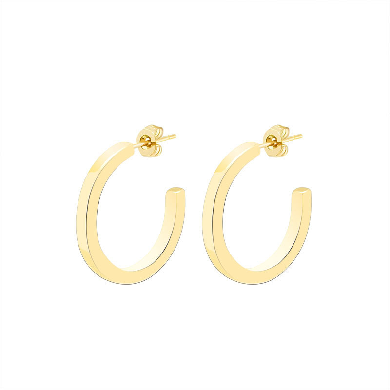 Statement C Shape Stainless Steel Stud Earrings for Women Gold Metal Simple Texture Earrings