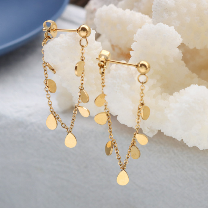 Long Back Hanging Style Tassel Round Disc Earrings for Women Fashion Temperament Small Round Sequin Chain Earrings