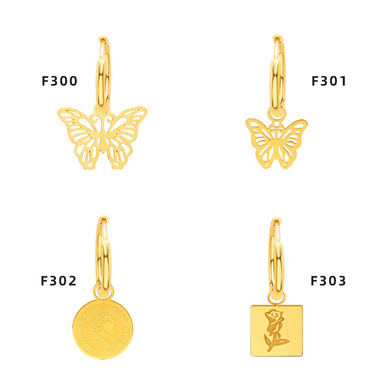 Vintage Butterfly Pendant Gold Color Hoop Earrings for Women Girl Trendy Cool Hip Hop Animal Earrings Jewelry