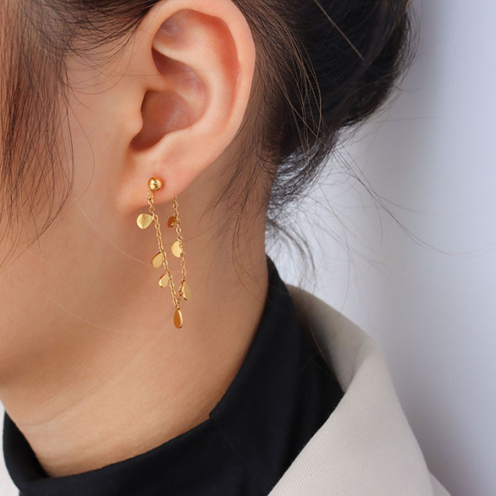 Long Back Hanging Style Tassel Round Disc Earrings for Women Fashion Temperament Small Round Sequin Chain Earrings