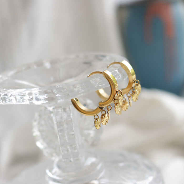 Round Hoop Dangle Earrings Round Disc Star Heart Tassel Ear Stud For Women Trendy Jewelry Accessories Gift