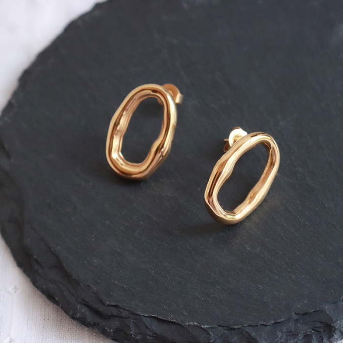 Gold Color Korean Fashion Irregular Wave Circle Stud Earrings For Womens Wedding Memorial Jewelry