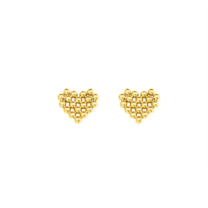 Minimalist Stainless Steel Beads Heart Stud Earring For Women Waterproof  Jewelry Metal Love Earrings f320