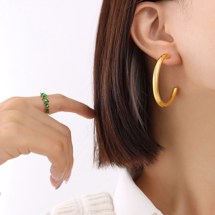 Classic Fashion C Shape Small Round Loop Hoop Circle Earrings Stainless Steel Ear Wire Hooks Smooth Hollow Jewelry