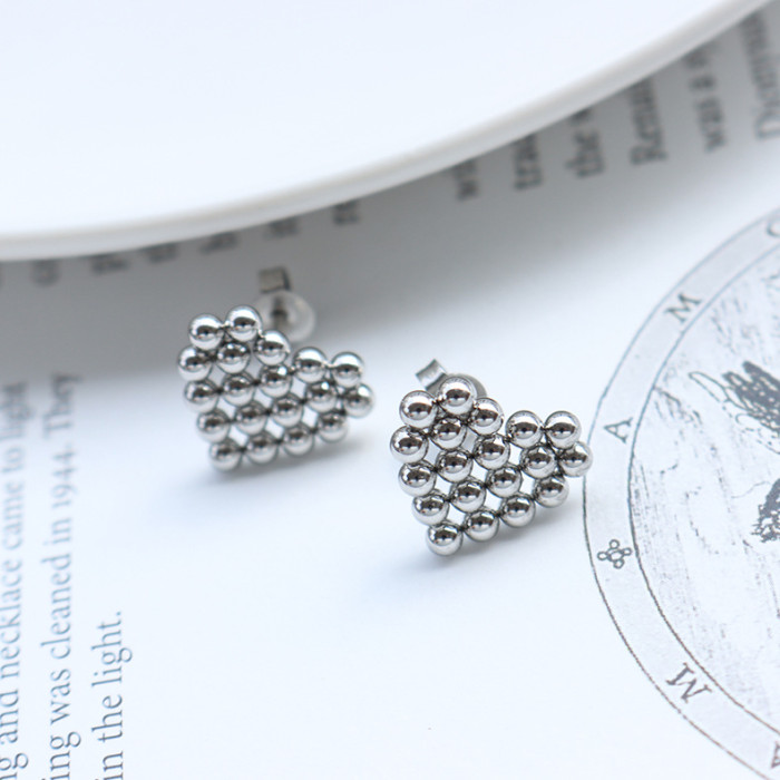 Minimalist Stainless Steel Beads Heart Stud Earring For Women Waterproof  Jewelry Metal Love Earrings f320