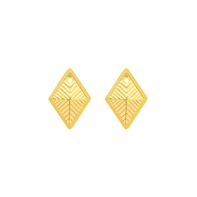 Vintage Diamond Triangle Textured Earrings Gold Plated Stainless Steel Streak Ear Studs Women Jewelry Party Rhombus Accessories