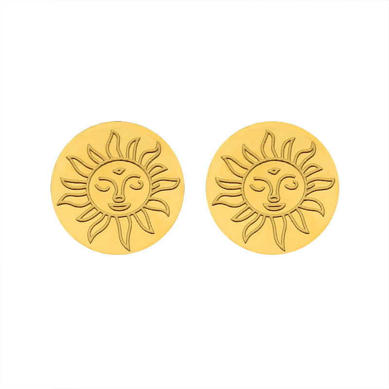 Stainless Steel Greek Mythology Goddess Sun Face Stud Earring for Women Fashion Jewelry Hip Hop Gold Metal Gifts