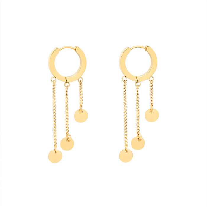 Personality Long Golden Tassel Hoop Earrings Female Trend Fashion Small Round Disc Punk Party Gift