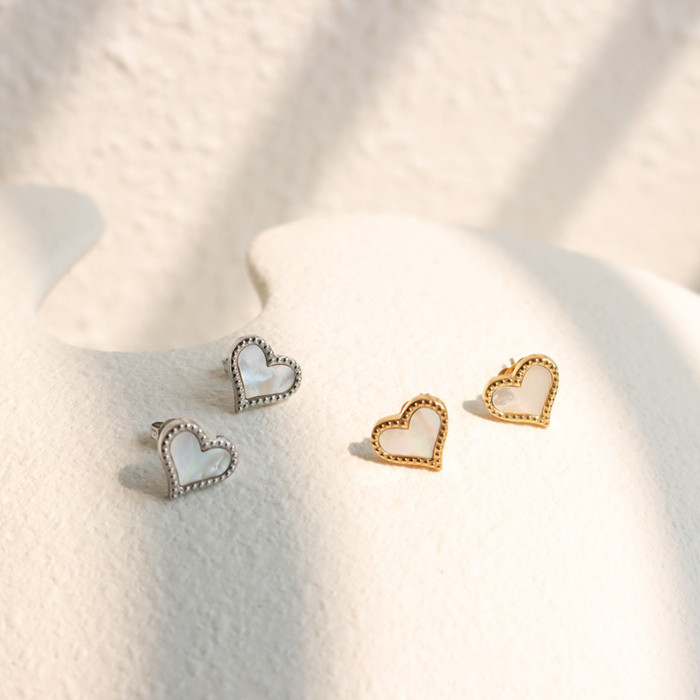 Heart White Shell Stud Earring Stainless Steel Earrings Gold Color for Fashion Women Girls Jewelry Accessories
