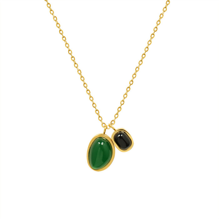 Gold Green Black Agate Irregular Shaped Double Pendant Necklace Long Chain Clavicle Necklace For Female Jewelry