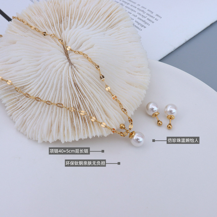 New Women's Earrings Delicate Two Sided Pearl Ear Stud Earrings Necklace for Women Korean Girl Gifts Jewelry Wholesale